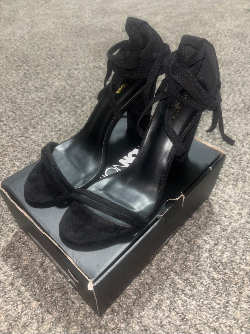 Fashion Nova Black Lace-Up Wrap Heels